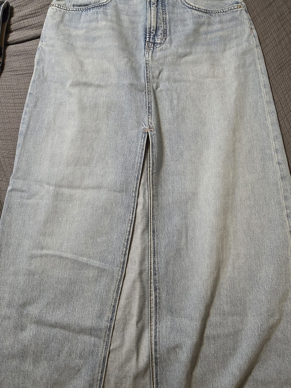 Free People Light Blue Denim Skirt with Front Slit